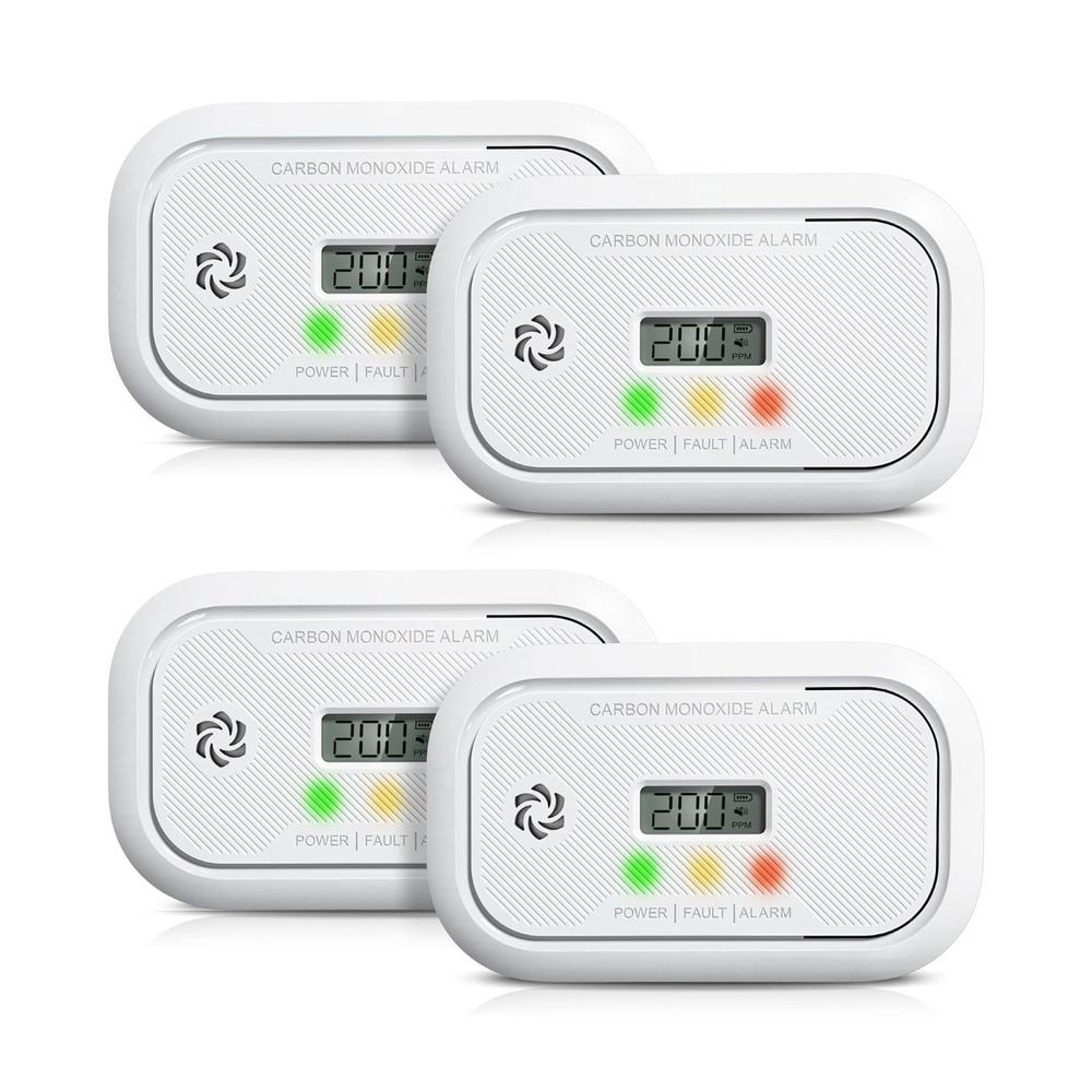 Ecoey Carbon Monoxide Detector Alarm CO Detector Sealed Battery 4-PACK - NEW